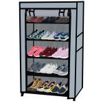 POWEREST Portable Folding Shoe Rack 5 Layer Almirah with Cover, Wardrobe, Grey