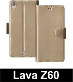 Sbms Lava Z60 Gold Artificial Leather Shock Proof Flip Cover