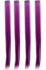 Clixfox Women and Girl Purple Fiber Highlight Straight Hair Extension 20inch (Pack of 4)