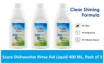 Scure Dishwasher Rinse Aid Liquid | Pack of 3 - 400 ml Each For Shiny & Dry Dishes