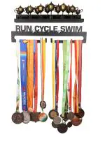 FITIZEN Trophy Shelf and Run, Cycle, Swim 18 Medal Hanger, Hanger, Medal Hanger for Sports, Medal Holder Display Hanger Rack Medals Black Medal Holder Wall Mount Medal Frame by Fitizen