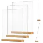 Climberty 3Pcs Acrylic Sign Holder With Wood Base Wooden Sign Holder, 5X7 Inch Clear Acrylic Frames Wood Base, Double Sided Table Menu Display Stand For Restaurant Signs, Wedding Table And Photos