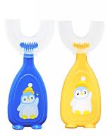 The Little Lookers Blue And Yellow 360 Degree U-Shaped Toothbrush With Food Grade Silicone Head For Baby