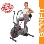 BIONFIT Fitness is Bliss Moving Handle Air Bike Cycle for Home | Resistance Band & Back Support Dual-Action Stationary Exercise Bike (Black)