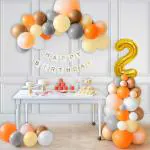 SPECIALYOU.IN Pack of 64 Items 2nd birthday decoration for boys, Girls Kit includes Gray, Peach, White, Pastel Yellow, Brown and Orange Balloons with 2 Number gold Foil Balloon