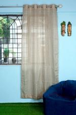 Parda Online Golden Checkered Tissue, Linen, Net Window Curtain 7ft, (Pack of 2)