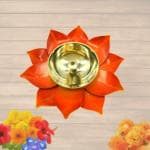 pujaNpujari Orange Color Kamal Patta Lotus Design Brass Diyas Oil Lamps for Pooja Rooms and Diwali Festivals (1)