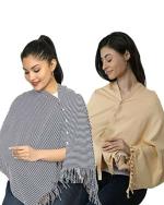 nene Breastfeeding Multi Purpose Scarf The Jersey Cotton Nursing Shawl, Breathable Breastfeeding Cover- Pack of 2 Large Size 180cmX55cm (Navy-Skin)