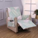 HOKIPO Quilted Recliner Sofa Mat with Side Pockets, Tropical Leaves Pastel Green (IN-726-D1)