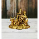 GiftNagri Golden Oxidized Metalic Shiv Pariwar with Nandi Statue Shiv Parivar Murti Metal Shiva Parvati Ganesh Idol Shiv Parivar Murti Statue Shiva Idols Family Sitting On Nandi
