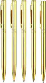 UJJi Sleek Design Golden Finish Medium Point Pack of 5pcs Blue Ink Ball Pen