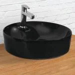 Plantex Platinium Ceramic Tabletop Round Wash Basin/Countertop Bathroom Sink (Black, 17 x 17 x 5 Inch)