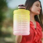 FITBOTT Sports Water Bottle with Motivational Time Marker - (Yellow & Pink, 4 Litre)