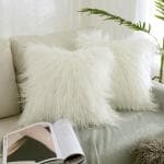 BALLEY White Faux Fur Cushion Cover (18 x 18 inch) (Pack of 2)