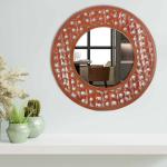 Buy Timberly Brown Engineered Wood Handcrafted Round Wall Mirror ...