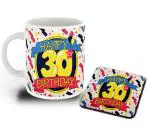 Whats Your Kick Happy 30th Birthday Wish White Ceramic Coffee Mug with Coaster 325 ML