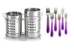 BLUE WONDER Stainless Steel Twin Cutlery Holder Racks With Stainless Steel Handle Fork and (Multicolour, Pack of 2)