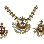 SAG JEWELLERY Ruby & Emerald Studded Pearl Beaded Traditional Temple Jewellery Set for Women & Girls, Ideal for any Festive & Wedding Occasions Pack of 1
