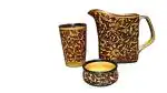 Caffeine Ceramic Handmade Stonwear Brown Sehra Combo set of 3 (1 Jug, 1 glass, and 1 Dip and Souce)
