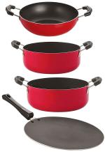 Nirlon 4 pcs of Red and Black Non-stick Aluminium Kitchen Cookware Utensil Gift Set, Standard