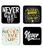 Whats Your Kick Positive Thinking Never Give Up Quotes Design With Black Background Printed Set of 4 Coaster With Metal Stand