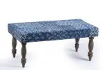 Ikiriya Bestone Solid Wood 2 Seater Dining Bench| Hallway Bench| Bedroom Couch in Indigo Patch Print fabric