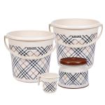 Ratan Plastics Frosty Checks Print Pack of 4 Bathroom Set (25L Bucket x 2 / 1.5L Mug x 1 / Nova Patla Stool 107 x 1) - Beige