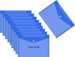 Shining Zon A4, FS Size Envelope Document Certificates File Folder Bag Holder Storage Case Snap Button Clear Plastic Container for Papers Stationery - (Pack of 40, Blue)