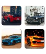 Whats Your Kick Car Lover Stylish Cars Printed Set of 4 Coaster with Metal Stand