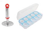URBAN BUY Stainless Steel Pav Bhaji Masher With Solid Plastic Egg Carry Tray Holder and Multicolour, Pack of 2