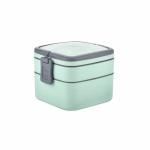 A4Four Lunch Box Double Layered Lunch Box with Spoon Microwave Box Simple Style Portable Large Capacity Food Box Storage Container Reusable Portable Lunchbox - Green