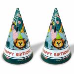 Festiko 6 Pcs Jungle Safari Themed Party Cone Hats, Jungle Safari Party Hat for Kids Birthday (Multicolor)
