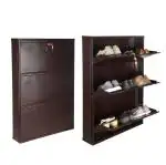 Laxmi KAPAT 3 Door Metal Wall Mounted Shoe Rack Shoe Organiser (Brown - 41 X 28 X 6 Inch)