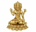 Kartique Traditional Brass Brahma Idol Sitting on Lotus with Four Heads 4 Inch