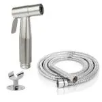 THOISEWELT SUS 304 Stainless Steel Heavy Body Material Health Faucet Jet Spray Shaft Toilet Gun Silver Color Full Set