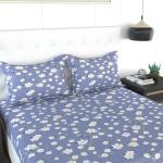 Home Plus Studio Blue Cotton Double Floral Flat Bedsheet, Thread Count - 120