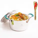 The Indus Valley Triply Stainless Steel Stock Pot/Biryani Pot/Casserole + Free Wooden Flip | Medium, 21.6cm/8.5 inch, 2.9Ltr, 1.4kg | Induction friendly | 3-Layer Triply Body, 100% Pure & Toxin-free