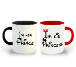 Whats Your Kick I am His Princess and I am Her Prince Design Set of 2 Printed Red and Black Ceramic Coffee Mug 325 ML