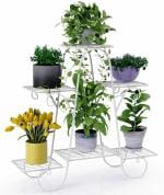 UTEEZ 6 Tier Plant Stands for Indoors and Outdoors Flower Pot Holder Shelf for Multi Plants, Black Metal Plant Stand for Patio White1
