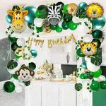 SpecialYou.in Jungle Theme Party Decoration Animals theme Safari Forest Balloons Decorations with green leaves and vines for forest safari decor backdrop ||Jungle birthday decoration for boys|| Pack of 70 Items