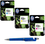 HP 920XL C/M/Y Original Ink Cartridge (Set of 3) With ITGLOBAL 3in1 Multi-Function Pen