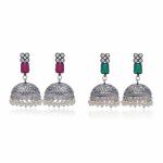 Eivri Latest Fashion Jewlery Jhumka For Women & Girls Oxidised Artificial Wedding Party Earrings forDiwali Gift(3409-2Green+3409-2Red)
