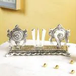 CraftVatika Tirupati Balaji Tilak Showpiece, Vishnu Symbol Shankh Chakra Tilak for Home Decor Silver