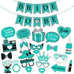 Zyozique Bachelorette Party Photo Booth Props Kit, 24Pcs Teal Blue Bride To Be Decorations With 1 Set Bride To Be Banner - Let'S Go Girls Sign Selfie