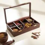 dudki Handmade Mango Wooden Spice Box 8 Partitions for Kitchen with one Wooden Spoon