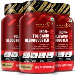 MuscleXP Iron + Folic Acid Blood Booster Daily Vital, Chelated Iron With Folic Acid & Vitamin C, B12 & Natural Spinach Powder, 60 Veg Capsules (Pack of 3)
