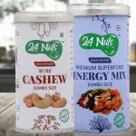 24 Nuts Premium Daily Needs Fresh and Healthy Dry Fruits of Jumbo Size Cashew & Energy Mix Combo Pack 500gm (Tin Packaging (250g X 2)