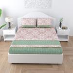 Home Blendz100% Indian Cotton Bedsheet for Double Bed with 2 Pillow Covers Breathable 200 TC Wrinklefree Bedsheets (Double, Green & Floral Grey)
