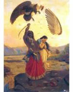 DECOR ADVENTURES Ravana Carrying Off Sita and Opposed by Jatayu by Raja Ravi Varma Wall Painting 14 x 18 inch