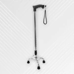 Mowell Quadripod Height Adjustable M.S Four Legged Walking Stick for Men, Women, Old People Senior Citizens Patients Support, Trekking 4 Leg Cane Stick (Black)